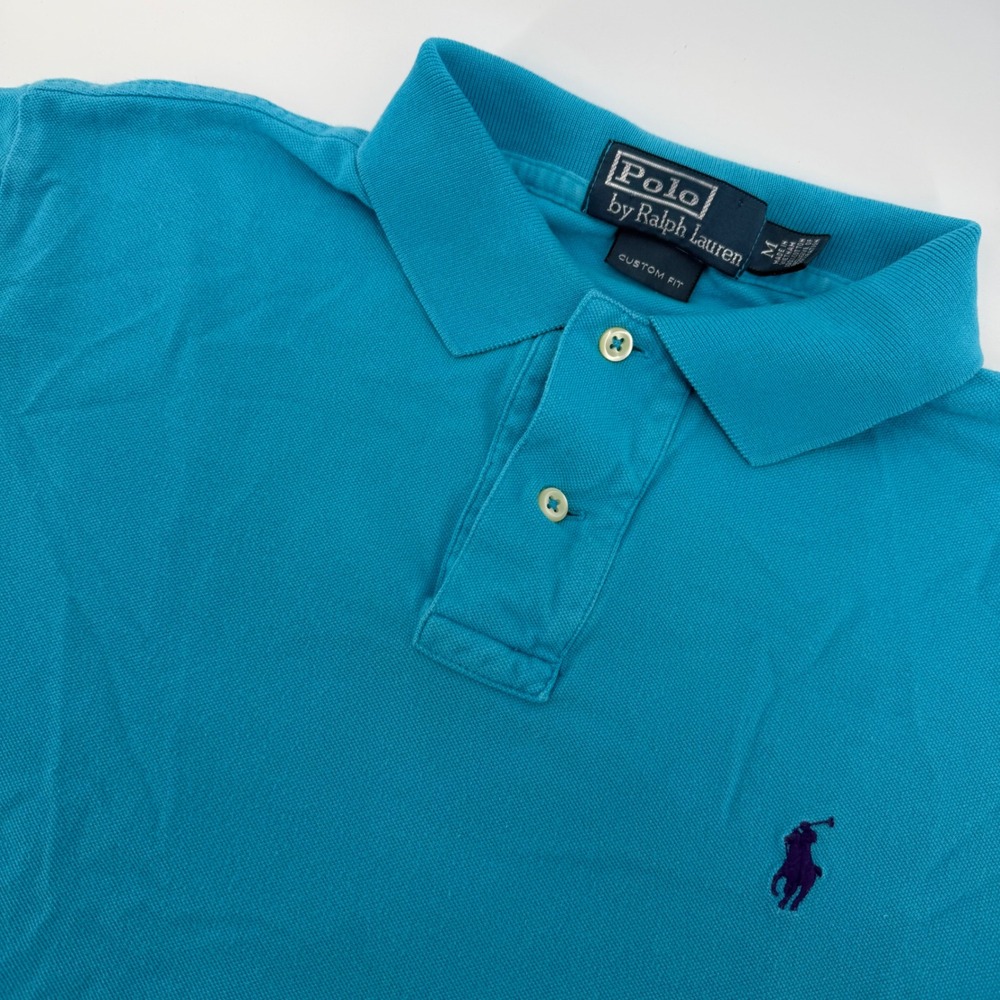 Polo Ralph Lauren‎ Polo Shirt Mens M Turquoise Blue Custom Fit Short Sleeve Pony